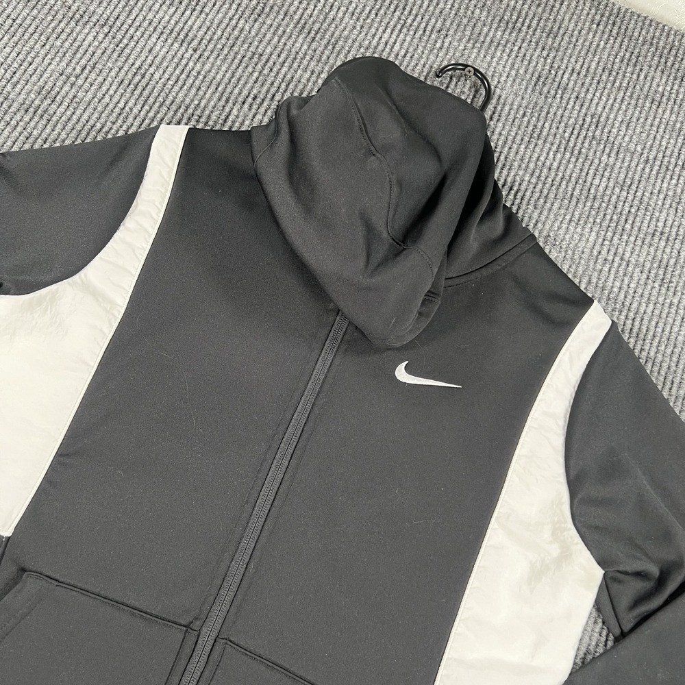 Nike ELITE Hoodie Kids XL Black White Therma‎ Fit Basketball Full Zip Sweatshirt